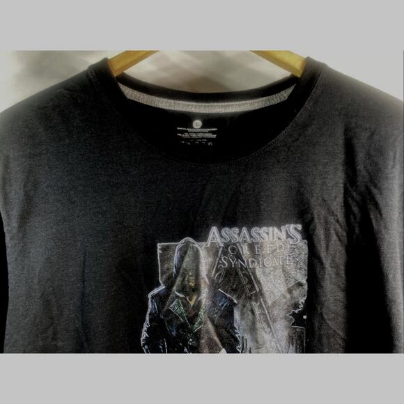 Rare Print Black ASSASSIN'S CREED SYNDICATE Black T-Shirt Men's Large 44" - Picture 3 of 7